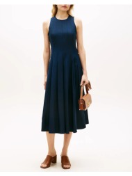 tommy hilfiger linen blend hourglass midi drs ww0ww49055-c1g darkblue