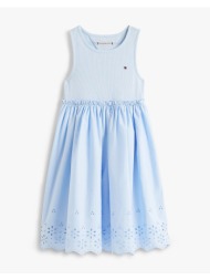 tommy hilfiger broderie anglaise combi dress kg0kg09148-2y-7y-c3q lightblue