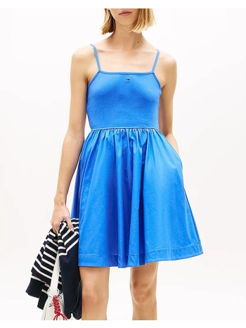 tommy jeans tjw rib poplin mix strappy dress dw0dw22352-c6h