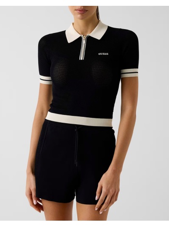 guess gabry ss cropped polo swtr μπλουζα γυναικειο