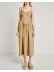 staff iro denim long dress 57%pol 40%visc 3%spa 67-002.055-ν0049 brown