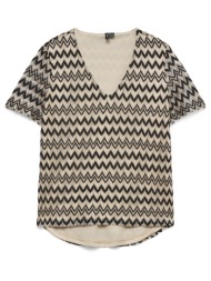 vero moda vmviola ss v-neck top jrs 10344300-blackcement biege