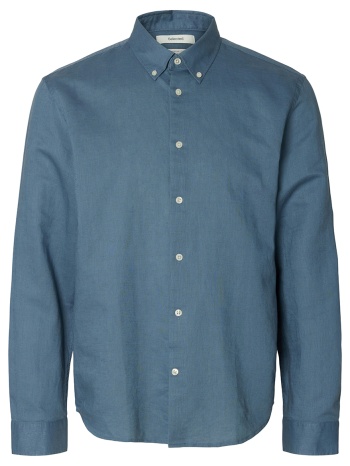 selected slhregclay linen blend bd ls shirt 16100326-blue