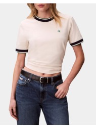 calvin klein jeans ss ctn monogram stripe trim tee lv047f226g-yas cream