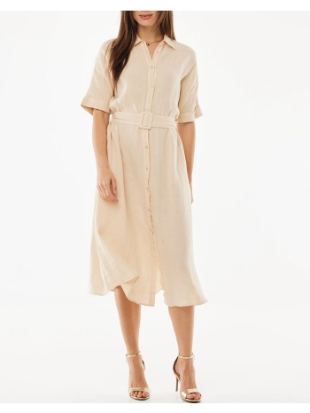 mexx flared linen dress mf006301761w-131308 biege σε προσφορά