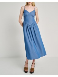 staff iro denim long dress 57%pol 40%visc 3%spa 67-002.055-ν0172 blue