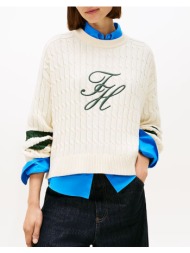 tommy hilfiger textured graphic c-nk ls swt ww0ww47633-aef cream