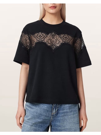 all saints lisa lace tee w071je-black black