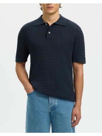 selected slhmattis ss knit new cable polo 16100065-sky