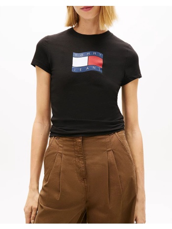 tommy jeans tjw slim wavy flag tee ext dw0dw22781-bds black