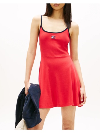 tommy jeans tjw f&f strappy badge dress dw0dw22335-xk3 red