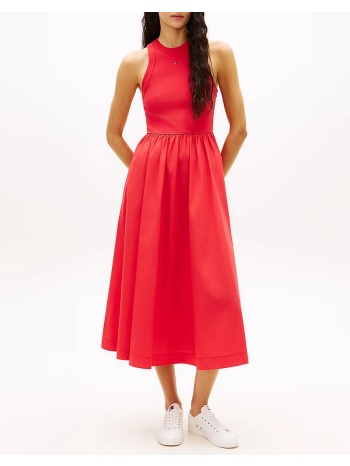 tommy jeans tjw rib poplin tank dress ext dw0dw22593-xk3 red