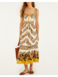 farm rio hilo stripes sand midi dress-hilo stripes sand 353553-26056 biege