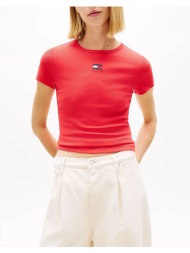 tommy jeans tjw slim badge rib tee dw0dw17881-xk3 red