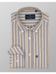 oxford company button down 95%bambaki-5%lycra υποκαμισο m123-bz10.02-02 sandybrown