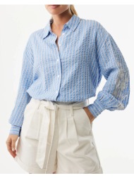mexx striped embroidery blouse mf006101261w-144121 skyblue