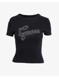 guess ss cn guess studs script tee μπλουζα γυναικειο w6ri22ka0h1-jblk black