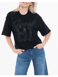 guess ss 81 rhinestone new crew tee μπλουζα γυναικειο w6ri12k9rm1-jblk black