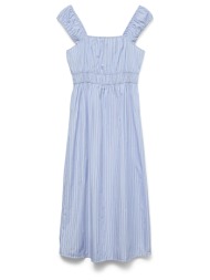 vero moda vmleya sl 7/8 stripe dress wvn 10340001-brunnera blueblack lightblue