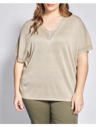 parabita πλεκτή μπλούζα με συνδυασμό πλέξης 012610106337-007 biege