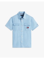 tommy hilfiger wavy flag herringbone shirt ss kb0kb10206-8y-16y-1a4 denimlightblue