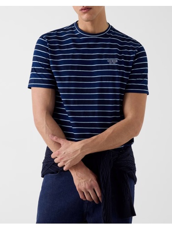 guess cn ss indigo stripes embro tee μπλουζα ανδρικο