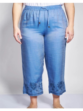 parabita παντελόνι tencel όψη τζιν με κεντητή μπορντούρα