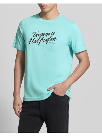 tommy hilfiger summer text graphic tee mw0mw42385-csr aqua