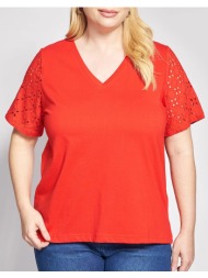 parabita μπλούζα βαμβακερή με κεντητά μανίκια 012610109823-004 red