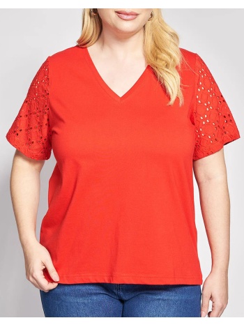 parabita μπλούζα βαμβακερή με κεντητά μανίκια