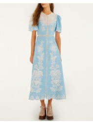 farm rio light blue embroidery short sleeve midi dress-blue 348855-l0003 lightblue