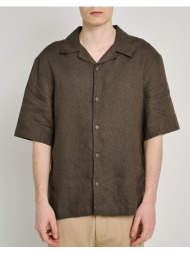 staff ron man shirt linen short sleeve 30%linen 70%co 61-202.055-ν0049 brown
