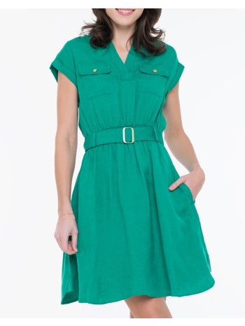 tommy hilfiger vis/linen belted knee ss dress σε προσφορά