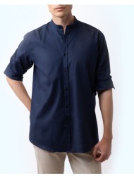 the bostonians πουκαμισο βαμβακι λινο custom fit plain cottonlinen mao customfit 3a4p1098-dark indig