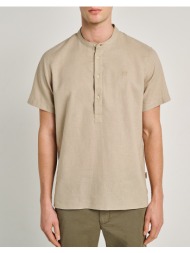 staff trevor 1 man shirt mao collar 30%linen 70%co 61-204.055-ν0033 sandybrown