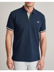 navy&green μπλουζακι πολο m/χρωμο, custom fit 24ge.1038-marine blue/butter navyblue