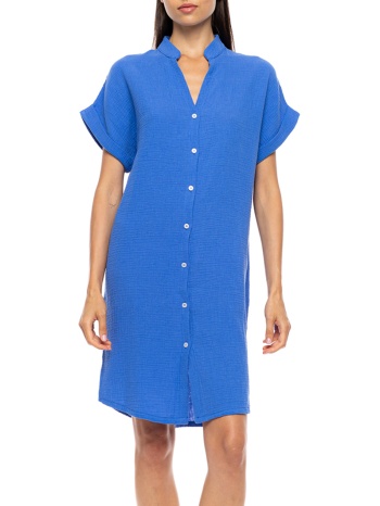pink label dress buttoned summer nights sn-222-indigo blue σε προσφορά