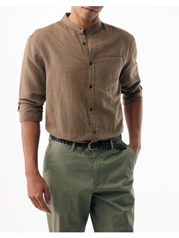 mexx mao collar linen shirt mf007202661m-190809 chocolate σε προσφορά