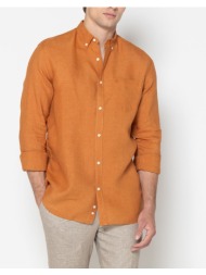 the bostonians πουκαμισο λινο regular fit plain linen button-down regular fit 3aap2412-bright orange