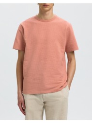 selected slmsander seersucker ss o-neck tee 16092769-rose dawn coral