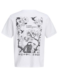 jack&jones jjosaka back print tee ss crew neck 12297699-bright whiteflower offwhite