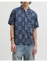 jack&jones jprblulyon print dobby s/s shirt sn 12291968-sky captainaop:realxfit navyblue