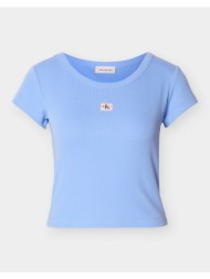 calvin klein jeans a- woven label 2x2 rib baby tee lv047c200g-c32 blue