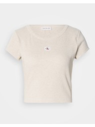 calvin klein jeans a- woven label 2x2 rib baby tee lv047c200g-p4p cream