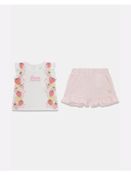 guess set ss t-shirt+seersucker shor σετ παιδικο girl a6gg00k6yw0-g011 white