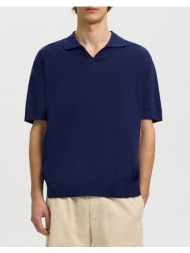 selected slhtorino ss knit relaxed open polo 16101372-ocean cavern darkblue