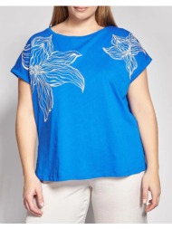 parabita βαμβακερό t-shirt με statement φλοράλ τύπωμα 012610100569-ρουά royalblue