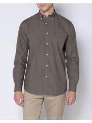 the bostonians πουκαμισο ποπλινα regular fit plain poplin button-down regular fit 3aap2062-olive oli