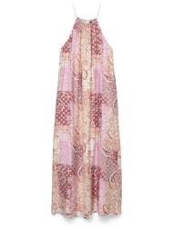 vero moda vmcille hilda halterneck 7/8 dress wvn 10347571-cosmospink mixed