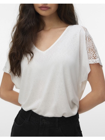 vero moda vmkelia s/s v-neck top jrs btq 10346153-snow σε προσφορά